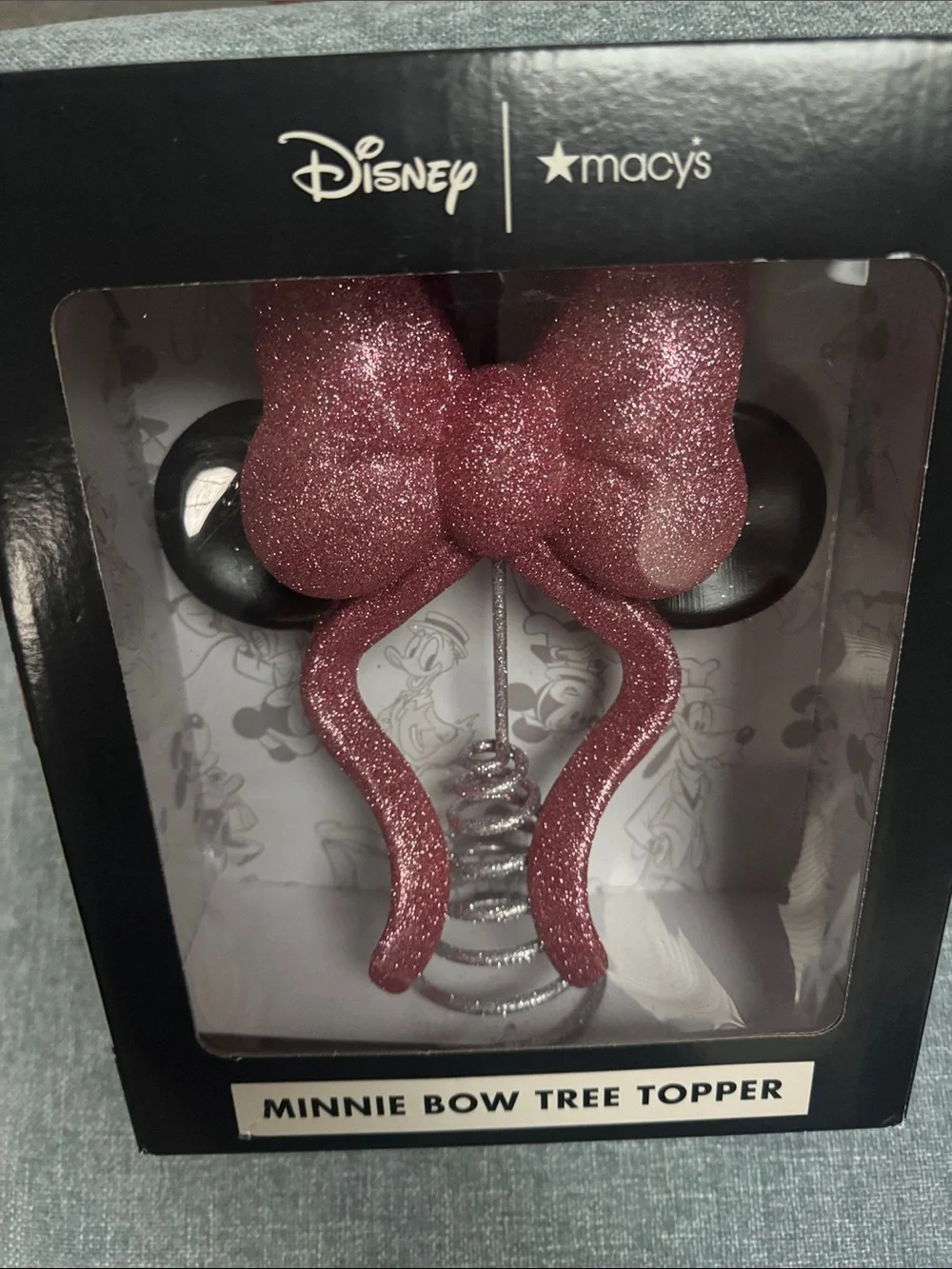 Disney Minnie Bow Tree Topper - Rose Pink Glitter with Black Ears